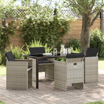 ARDEBO.de - 5-teilige Garten-Essgruppe mit Kissen Hellgrau Poly Rattan, Gartentisch Schwarz 140x80x73 cm Temperglas