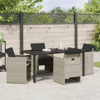 5-teiliges Garten Essgruppe mit Kissen Hellgrau Poly Rattan, Gartentisch Schwarz 160x80x73 cm Temperiertes Glas