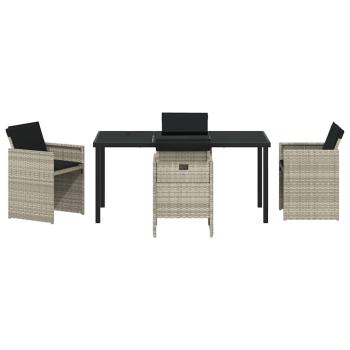 5-teiliges Garten Essgruppe mit Kissen Hellgrau Poly Rattan, Gartentisch Schwarz 160x80x73 cm Temperiertes Glas
