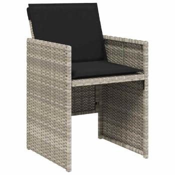 9-teilige Garten Essgruppe mit Kissen in Hellgrau, Poly Rattan, Gartentisch Schwarz 200x80x73 cm, Sicherheitsglas