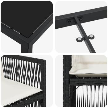 5-teiliges Garten Esstisch Set mit Kissen Schwarz Poly Rattan, Gartentisch Schwarz 140x80x73 cm mit gehärtetem Glas