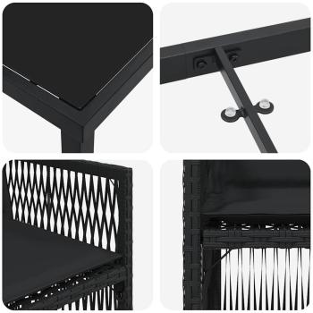 ARDEBO.de - 5-teiliges Garten Essgruppe mit Kissen Schwarz Poly Rattan, Gartentisch Schwarz 140x80x73 cm Temperglas