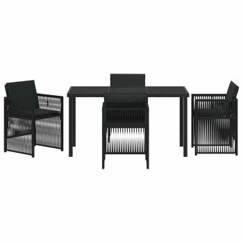 5-teiliges Garten Essgruppe mit Kissen Schwarz Poly Rattan, Gartentisch Schwarz 140x80x73 cm Temperglas