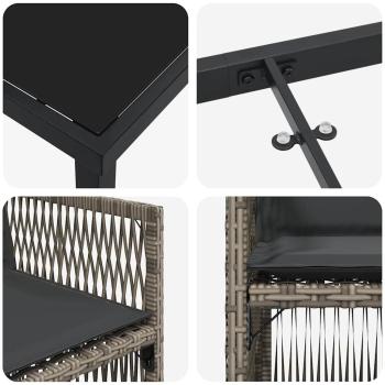 5-teiliges Garten Esstisch Set mit Kissen Grau Poly Rattan, Gartentisch Schwarz 80x80x73 cm Tempered Glass