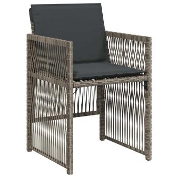 5-Teiliges Garten Esstisch Set mit Kissen Grau Poly Rattan, Gartentisch Schwarz 140x80x73 cm Tempered Glas