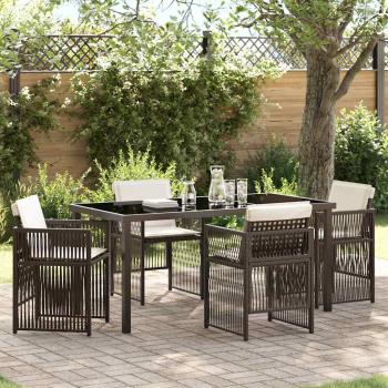 ARDEBO.de - 5-teiliges Garten Esszimmer Set mit Kissen Braun Poly Rattan, Garten Tisch Schwarz 160x80x73 cm Sicherheitsglas
