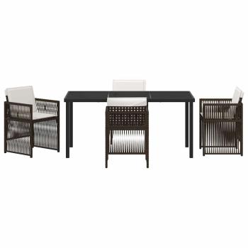 5-teiliges Garten Esszimmer Set mit Kissen Braun Poly Rattan, Garten Tisch Schwarz 160x80x73 cm Sicherheitsglas