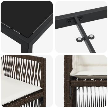 5-teiliges Garten Esszimmer Set mit Kissen Braun Poly Rattan, Garten Tisch Schwarz 160x80x73 cm Sicherheitsglas