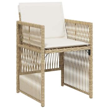 5-teiliges Garten Essset mit Kissen in Beige Poly Rattan, Gartentisch Schwarz 140x80x73 cm mit Sicherheitsglas