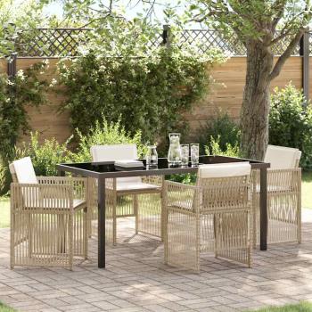 ARDEBO.de - 5-teilige Garten Essgruppe mit Kissen Beige Poly Rattan, Gartentisch Schwarz 160x80x73 cm Sicherheitsglas
