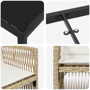 5-teilige Garten Essgruppe mit Kissen Beige Poly Rattan, Gartentisch Schwarz 160x80x73 cm Sicherheitsglas