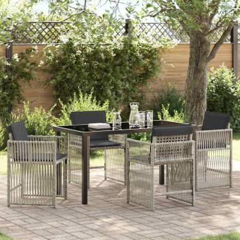 ARDEBO.de - 5-teilige Garten Essgruppen mit Kissen Hellgrau Poly Rattan, Gartentisch Schwarz 140x80x73 cm Temperiertes Glas