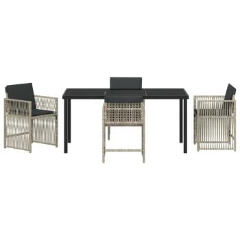5-teilige Garten Essgruppen mit Kissen Hellgrau Poly Rattan, Gartentisch Schwarz 140x80x73 cm Temperiertes Glas