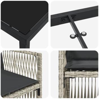 5-teilige Garten Essgruppen mit Kissen Hellgrau Poly Rattan, Gartentisch Schwarz 140x80x73 cm Temperiertes Glas