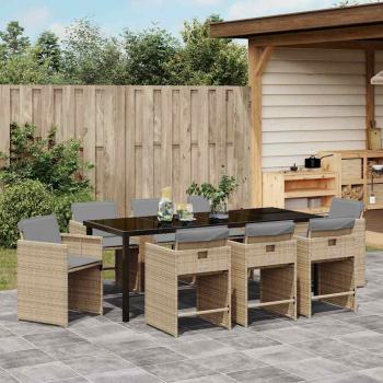 Garten Essgruppe 9 stk. Beige Poly-Rattan