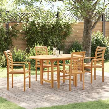 ARDEBO.de - 5-teiliges Garten-Esszimmer Set aus Massivholz Teak, Stapelstuhl Garten 2 Stück aus Massivholz Teak