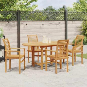 5-teiliges Garten-Esszimmer Set aus Massivholz Teak, Stapelstuhl Garten 2 Stück aus Massivholz Teak