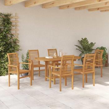 7-teiliges Garten Esszimmer Set Massivholz Teak, stapelbarer Gartenstuhl 2 Stück Massivholz Teak, stapelbarer Gartenstuhl 4 Stück Massivholz Teak