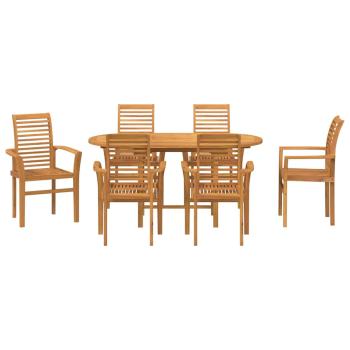 7-teiliges Garten Esszimmer Set Massivholz Teak, stapelbarer Gartenstuhl 2 Stück Massivholz Teak, stapelbarer Gartenstuhl 4 Stück Massivholz Teak