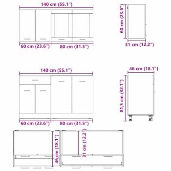 4-teiliges Küchenschrankset aus geräucherter Eiche, hergestellt aus MDF
