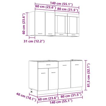 4-teiliges Küchenschrankset aus geräucherter Eiche, hergestellt aus MDF
