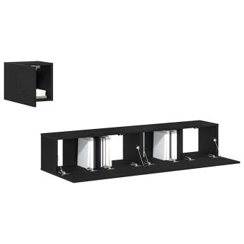 4-teiliges TV-Schrank Set Schwarz Eiche Holzwerkstoff, Wandmontierter TV-Schrank in Schwarz Eiche - 30,5 x 30 x 30 cm, Schwarzer Eiche TV-Stand 80x30x30 cm aus Holzwerkstoff, TV-Wandschränke (Set aus 2) - Schwarz Eiche, 80x30x30 cm, aus Holzwerkstoff