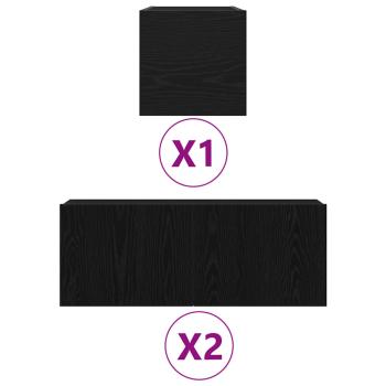 4-teiliges TV-Schrank Set Schwarz Eiche Holzwerkstoff, Wandmontierter TV-Schrank in Schwarz Eiche - 30,5 x 30 x 30 cm, Schwarzer Eiche TV-Stand 80x30x30 cm aus Holzwerkstoff, TV-Wandschränke (Set aus 2) - Schwarz Eiche, 80x30x30 cm, aus Holzwerkstoff
