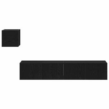 4-teiliges TV-Schrank Set Schwarz Eiche Holzwerkstoff, Wandmontierter TV-Schrank in Schwarz Eiche - 30,5 x 30 x 30 cm, Schwarzer Eiche TV-Stand 80x30x30 cm aus Holzwerkstoff, TV-Wandschränke (Set aus 2) - Schwarz Eiche, 80x30x30 cm, aus Holzwerkstoff