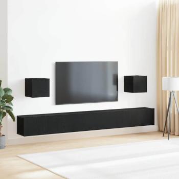 ARDEBO.de - 7-teiliges TV-Schrank Set Schwarz Eiche Holzwerkstoff, TV Wandschränke (Set von 2) - Schwarz Eiche, 80x30x30 cm, aus Holzwerkstoff, Schwarzer Eichen Wandmontierter TV-Schrank 100x30x30 cm aus Holzwerkstoff, Wandmontierte TV-Schränke 2 Stück Sc