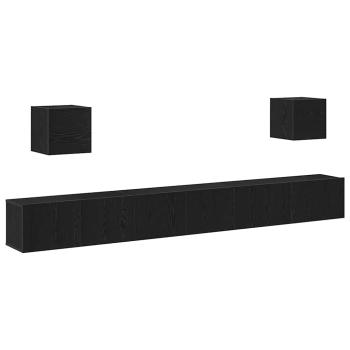 7-teiliges TV-Schrank Set Schwarz Eiche Holzwerkstoff, TV Wandschränke (Set von 2) - Schwarz Eiche, 80x30x30 cm, aus Holzwerkstoff, Schwarzer Eichen Wandmontierter TV-Schrank 100x30x30 cm aus Holzwerkstoff, Wandmontierte TV-Schränke 2 Stück Schwarz Eiche 