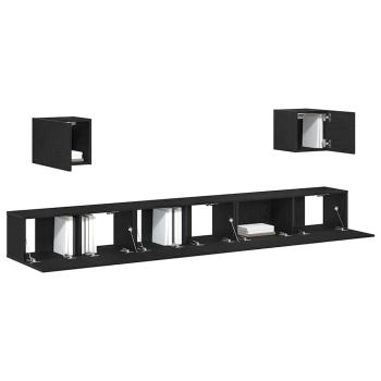 7-teiliges TV-Schrank Set Schwarz Eiche Holzwerkstoff, TV Wandschränke (Set von 2) - Schwarz Eiche, 80x30x30 cm, aus Holzwerkstoff, Schwarzer Eichen Wandmontierter TV-Schrank 100x30x30 cm aus Holzwerkstoff, Wandmontierte TV-Schränke 2 Stück Schwarz Eiche 