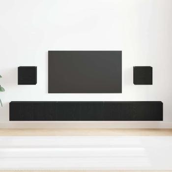 7-teiliges TV-Schrank Set Schwarz Eiche Holzwerkstoff, TV Wandschränke (Set von 2) - Schwarz Eiche, 80x30x30 cm, aus Holzwerkstoff, Schwarzer Eichen Wandmontierter TV-Schrank 100x30x30 cm aus Holzwerkstoff, Wandmontierte TV-Schränke 2 Stück Schwarz Eiche 