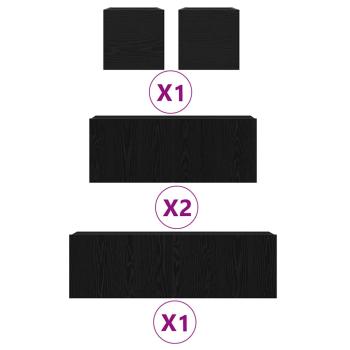 7-teiliges TV-Schrank Set Schwarz Eiche Holzwerkstoff, TV Wandschränke (Set von 2) - Schwarz Eiche, 80x30x30 cm, aus Holzwerkstoff, Schwarzer Eichen Wandmontierter TV-Schrank 100x30x30 cm aus Holzwerkstoff, Wandmontierte TV-Schränke 2 Stück Schwarz Eiche 