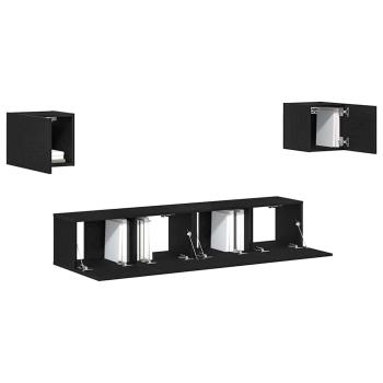 6-teilige TV-Schrank-Set Schwarzer Eichenholz, TV-Wand-Schränke (Set von 2) - Schwarzer Eichenholz, 80x30x30 cm, aus Holzmaterial hergestellt, Wandmontierte TV-Schränke 2 Stück Schwarzer Eichenholz 30.5x30x30 cm