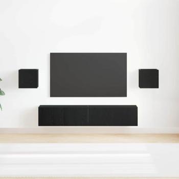 6-teilige TV-Schrank-Set Schwarzer Eichenholz, TV-Wand-Schränke (Set von 2) - Schwarzer Eichenholz, 80x30x30 cm, aus Holzmaterial hergestellt, Wandmontierte TV-Schränke 2 Stück Schwarzer Eichenholz 30.5x30x30 cm