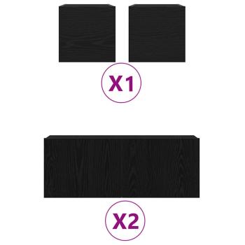 6-teilige TV-Schrank-Set Schwarzer Eichenholz, TV-Wand-Schränke (Set von 2) - Schwarzer Eichenholz, 80x30x30 cm, aus Holzmaterial hergestellt, Wandmontierte TV-Schränke 2 Stück Schwarzer Eichenholz 30.5x30x30 cm