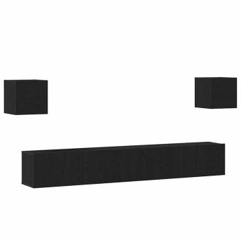 6-teiliges TV Schrank Set wandmontiert Schwarze Eiche Konstruiertes Holz, Wandmontierte TV Schränke 2 Stück Schwarze Eiche 30,5x30x30 cm, Schwarzer Eichen Wandmontierter TV Schrank 100x30x30 cm Aus Konstruiertem Holz
