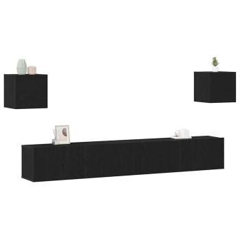 6-teiliges TV Schrank Set wandmontiert Schwarze Eiche Konstruiertes Holz, Wandmontierte TV Schränke 2 Stück Schwarze Eiche 30,5x30x30 cm, Schwarzer Eichen Wandmontierter TV Schrank 100x30x30 cm Aus Konstruiertem Holz