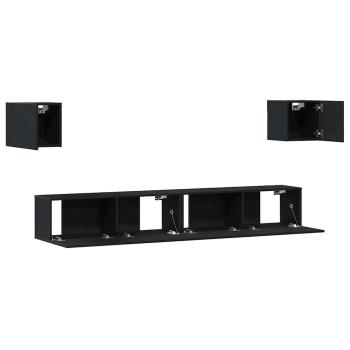 6-teiliges TV Schrank Set wandmontiert Schwarze Eiche Konstruiertes Holz, Wandmontierte TV Schränke 2 Stück Schwarze Eiche 30,5x30x30 cm, Schwarzer Eichen Wandmontierter TV Schrank 100x30x30 cm Aus Konstruiertem Holz
