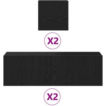 6-teiliges TV Schrank Set wandmontiert Schwarze Eiche Konstruiertes Holz, Wandmontierte TV Schränke 2 Stück Schwarze Eiche 30,5x30x30 cm, Schwarzer Eichen Wandmontierter TV Schrank 100x30x30 cm Aus Konstruiertem Holz