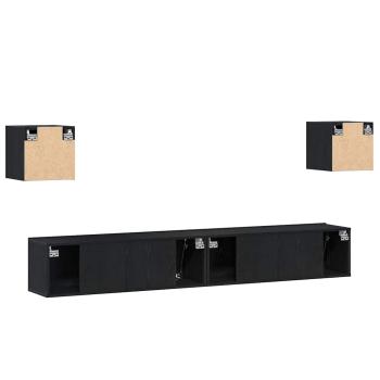 6-teiliges TV Schrank Set wandmontiert Schwarze Eiche Konstruiertes Holz, Wandmontierte TV Schränke 2 Stück Schwarze Eiche 30,5x30x30 cm, Schwarzer Eichen Wandmontierter TV Schrank 100x30x30 cm Aus Konstruiertem Holz