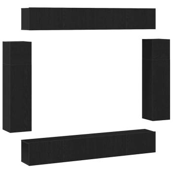 8-teiliges wandmontiertes TV-Schrankset in Schwarz Eiche aus Holzwerkstoff, wandmontierte TV-Schränke - 2 Stück Schwarz Eiche, 30,5x30x90 cm, aus Holzwerkstoff, wandmontierte TV-Schränke 2 Stück Schwarz Eiche 30,5x30x30 cm, schwarzer Eiche wandmontierter 