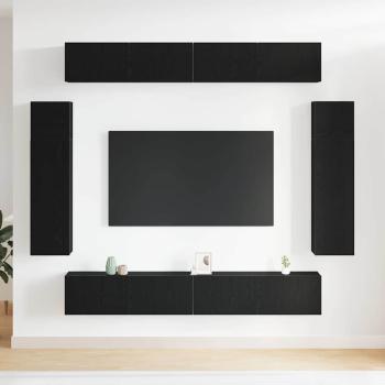 8-teiliges wandmontiertes TV-Schrankset in Schwarz Eiche aus Holzwerkstoff, wandmontierte TV-Schränke - 2 Stück Schwarz Eiche, 30,5x30x90 cm, aus Holzwerkstoff, wandmontierte TV-Schränke 2 Stück Schwarz Eiche 30,5x30x30 cm, schwarzer Eiche wandmontierter 