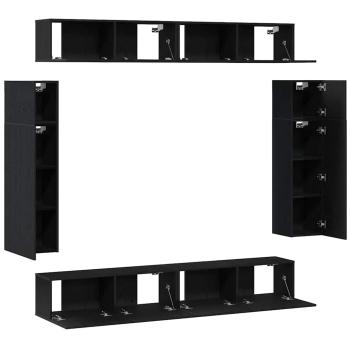 8-teiliges wandmontiertes TV-Schrankset in Schwarz Eiche aus Holzwerkstoff, wandmontierte TV-Schränke - 2 Stück Schwarz Eiche, 30,5x30x90 cm, aus Holzwerkstoff, wandmontierte TV-Schränke 2 Stück Schwarz Eiche 30,5x30x30 cm, schwarzer Eiche wandmontierter 