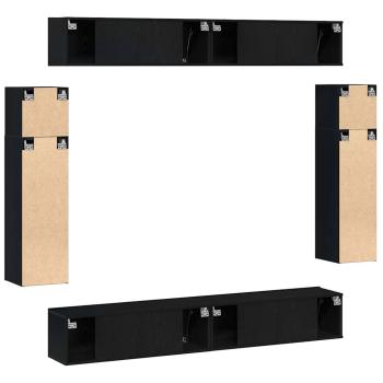 8-teiliges wandmontiertes TV-Schrankset in Schwarz Eiche aus Holzwerkstoff, wandmontierte TV-Schränke - 2 Stück Schwarz Eiche, 30,5x30x90 cm, aus Holzwerkstoff, wandmontierte TV-Schränke 2 Stück Schwarz Eiche 30,5x30x30 cm, schwarzer Eiche wandmontierter 