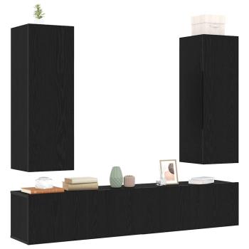 4-teiliges TV-Cabinet-Set Wandmontiert Schwarz-Oak Hochwertiges Holz, Schwarz-Oak TV-Stand 80x30x30 cm Aus hochwertigem Holz, Wandmontierte TV-Schränke - 2 Stück Schwarz-Oak, 30,5x30x90 cm, Aus hochwertigem Holz