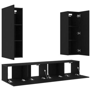 4-teiliges TV-Cabinet-Set Wandmontiert Schwarz-Oak Hochwertiges Holz, Schwarz-Oak TV-Stand 80x30x30 cm Aus hochwertigem Holz, Wandmontierte TV-Schränke - 2 Stück Schwarz-Oak, 30,5x30x90 cm, Aus hochwertigem Holz