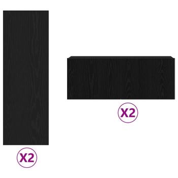 4-teiliges TV-Cabinet-Set Wandmontiert Schwarz-Oak Hochwertiges Holz, Schwarz-Oak TV-Stand 80x30x30 cm Aus hochwertigem Holz, Wandmontierte TV-Schränke - 2 Stück Schwarz-Oak, 30,5x30x90 cm, Aus hochwertigem Holz