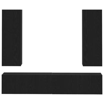 4-teiliges TV-Cabinet-Set Wandmontiert Schwarz-Oak Hochwertiges Holz, Schwarz-Oak TV-Stand 80x30x30 cm Aus hochwertigem Holz, Wandmontierte TV-Schränke - 2 Stück Schwarz-Oak, 30,5x30x90 cm, Aus hochwertigem Holz