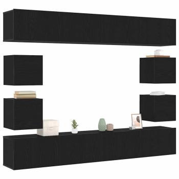 6-teilige TV-Schränke Set Wandmontiert Schwarze Eiche Spanholz, Wandmontierte TV-Schränke 2 Stück Schwarze Eiche 30,5x30x30 cm, Schwarze Eiche Wandmontierter TV-Schrank 100x30x30 cm aus Spanholz